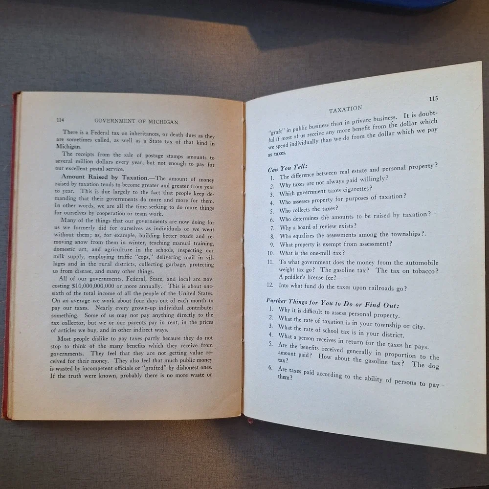 Government of Michigan Book 1932 Claude S.‎ Larzelere History Textbook